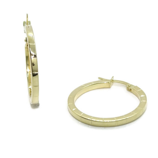 Pendientes aros de oro amarillo de 18k brillo de tubo cuadrado de 2mm de ancho con grabado ralla - Imagen 5