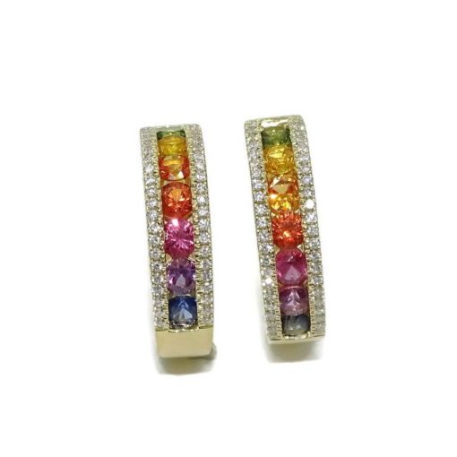 Impresionantes pendientes para mujer con 88 diamantes auténticos y 14 zafiros de color certificados montados en oro amarillo de 18k. - Imagen 9