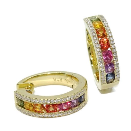 Impresionantes pendientes para mujer con 88 diamantes auténticos y 14 zafiros de color certificados montados en oro amarillo de 18k. - Imagen 7