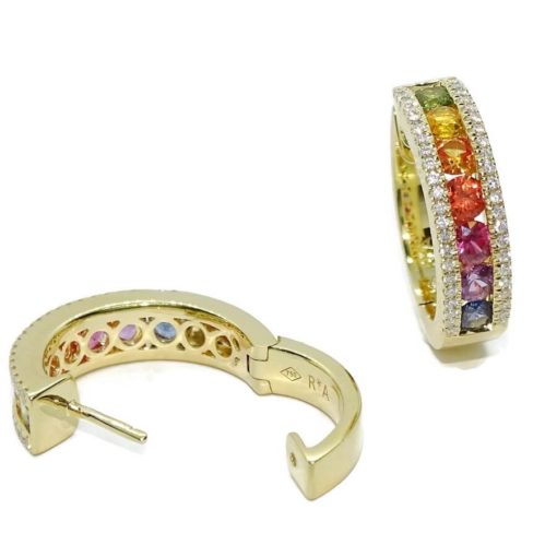 Impresionantes pendientes para mujer con 88 diamantes auténticos y 14 zafiros de color certificados montados en oro amarillo de 18k. - Imagen 4