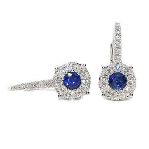 Preciosos pendientes para mujer con 32 diamantes auténticos y 2 zafiros azul mar montados en oro blanco de 18k. - Imagen 8