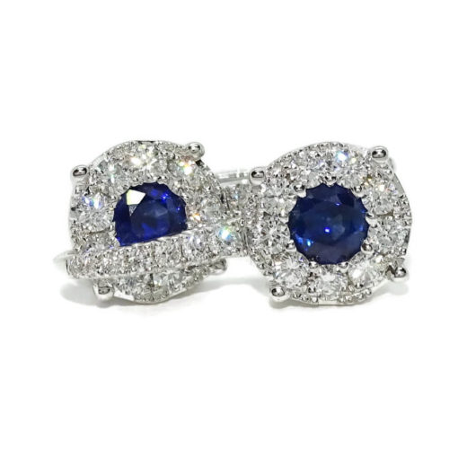 Preciosos pendientes para mujer con 32 diamantes auténticos y 2 zafiros azul mar montados en oro blanco de 18k. - Imagen 5