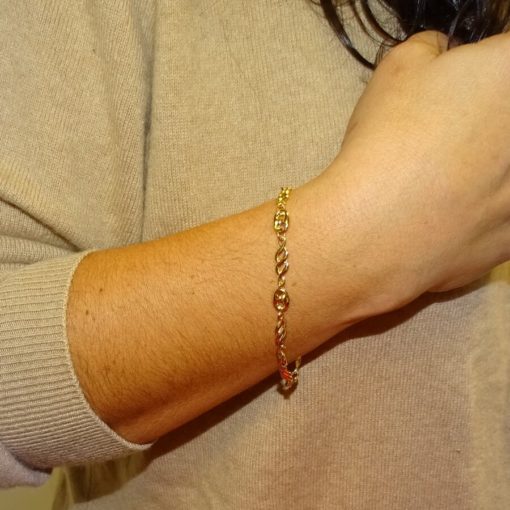 Elegante pulsera de moda para mujer de oro amarillo de 18k que combina filigrana y calabrote. - Imagen 2