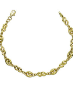 Elegante pulsera de moda para mujer de oro amarillo de 18k que combina filigrana y calabrote.