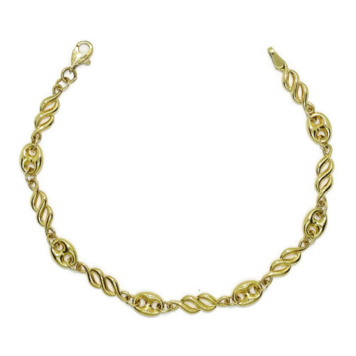 Elegante pulsera de moda para mujer de oro amarillo de 18k que combina filigrana y calabrote.