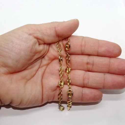 Elegante pulsera de moda para mujer de oro amarillo de 18k que combina filigrana y calabrote. - Imagen 3