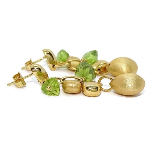 Pendientes de oro amarillo de 18K con 4 pepitas de oro amarillo y piedras finas de color verde - Imagen 9