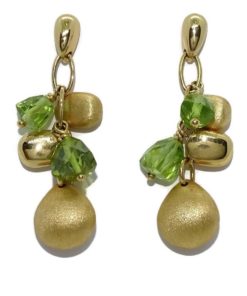Pendientes de oro amarillo de 18K con 4 pepitas de oro amarillo y piedras finas de color verde
