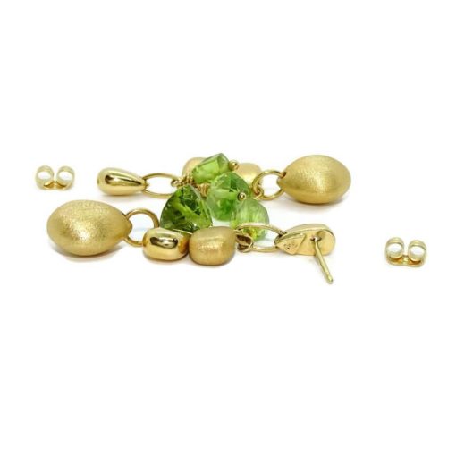 Pendientes de oro amarillo de 18K con 4 pepitas de oro amarillo y piedras finas de color verde - Imagen 8