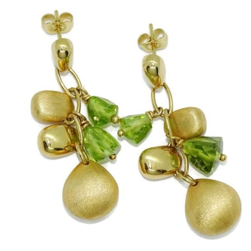 Pendientes de oro amarillo de 18K con 4 pepitas de oro amarillo y piedras finas de color verde - Imagen 6