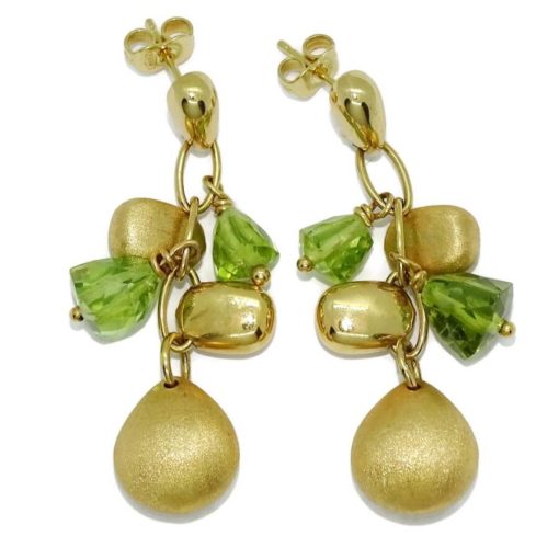 Pendientes de oro amarillo de 18K con 4 pepitas de oro amarillo y piedras finas de color verde - Imagen 5