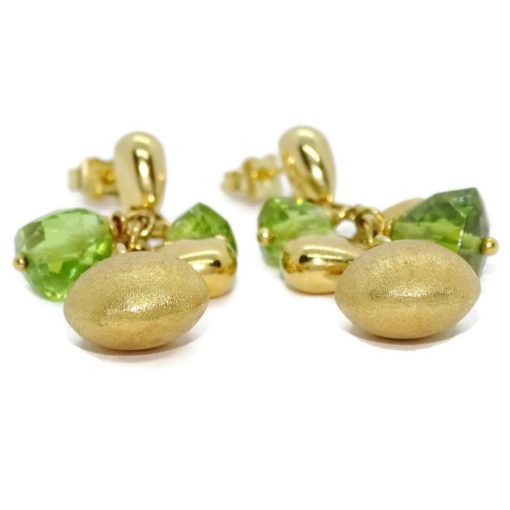 Pendientes de oro amarillo de 18K con 4 pepitas de oro amarillo y piedras finas de color verde - Imagen 4
