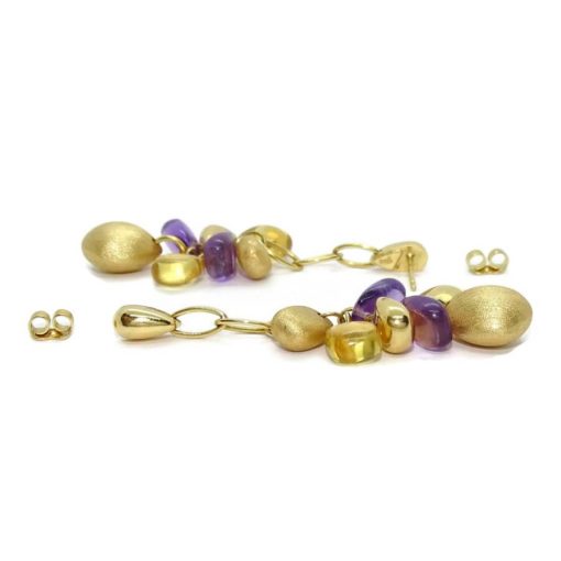 Increíbles y largos pendientes de oro amarillo de 18K con 4 pepitas de oro amarillo mate y brillo - Imagen 8