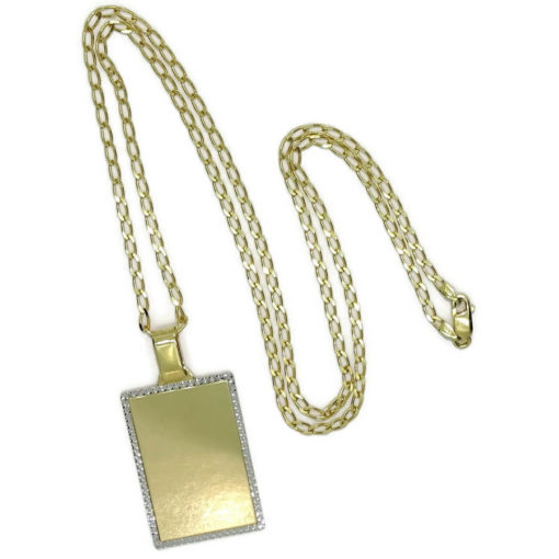 Placa de oro amarillo lisa con bisel de oro blanco y cadena maciza de oro todo de 18k de 60cm de larga para hombre o mujer. - Imagen 7