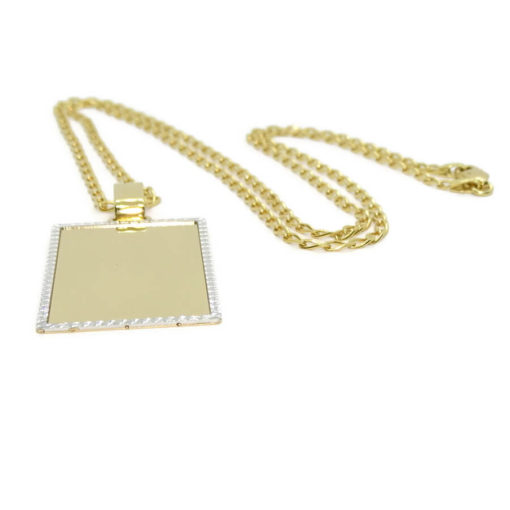 Placa de oro amarillo lisa con bisel de oro blanco y cadena maciza de oro todo de 18k de 60cm de larga para hombre o mujer. - Imagen 6