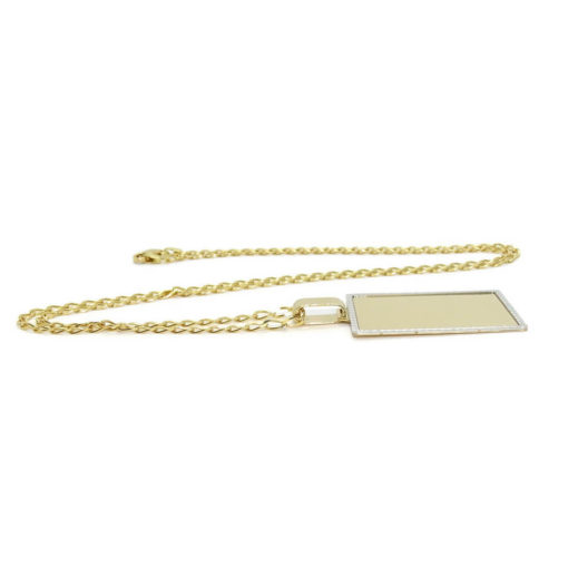Placa de oro amarillo lisa con bisel de oro blanco y cadena maciza de oro todo de 18k de 60cm de larga para hombre o mujer. - Imagen 5
