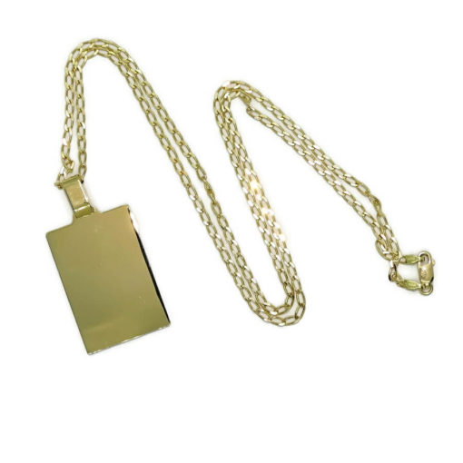 Placa de oro amarillo lisa con bisel de oro blanco y cadena maciza de oro todo de 18k de 60cm de larga para hombre o mujer. - Imagen 4