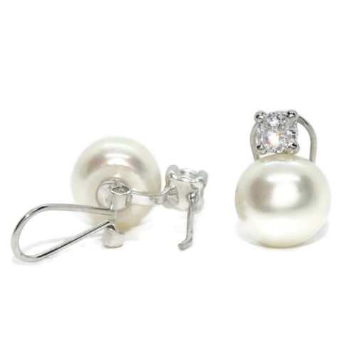 Preciosos pendientes "Tú y Yo" de oro blanco de 18K con 2 circonitas de 4mm y 2 perlas cultivadas - Imagen 7