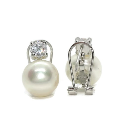Preciosos pendientes "Tú y Yo" de oro blanco de 18K con 2 circonitas de 4mm y 2 perlas cultivadas - Imagen 6
