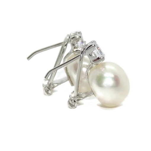 Preciosos pendientes "Tú y Yo" de oro blanco de 18K con 2 circonitas de 4mm y 2 perlas cultivadas - Imagen 5