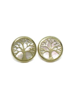Pendientes para mujer árbol de la vida en oro amarillo de 18k con nácar 1.00cm de diámetro