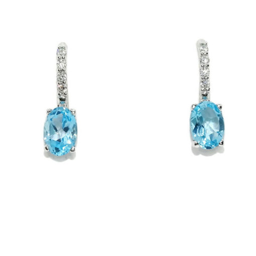 Preciosos pendientes largos de oro blanco de 18K con 8 circonitas blancas y 2 topacios azules. - Imagen 7