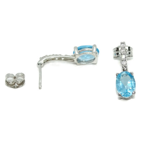Preciosos pendientes largos de oro blanco de 18K con 8 circonitas blancas y 2 topacios azules. - Imagen 5