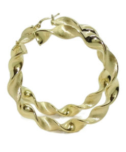 Pendientes de aro de oro amarillo de 18K enroscados mate y brillo grandes y muy vistosos.