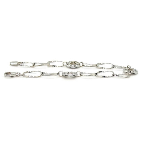 Pulsera de oro blanco de 18k para mujer con circulos con circonitas y cadena ondulada. - Imagen 7