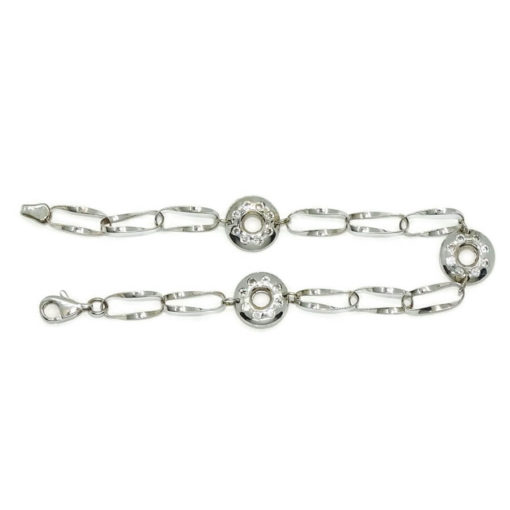 Pulsera de oro blanco de 18k para mujer con circulos con circonitas y cadena ondulada. - Imagen 6