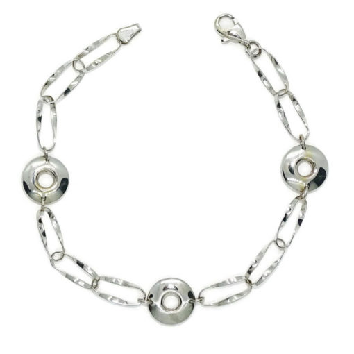 Pulsera de oro blanco de 18k para mujer con circulos con circonitas y cadena ondulada. - Imagen 5