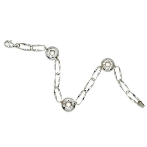 Pulsera de oro blanco de 18k para mujer con circulos con circonitas y cadena ondulada. - Imagen 4