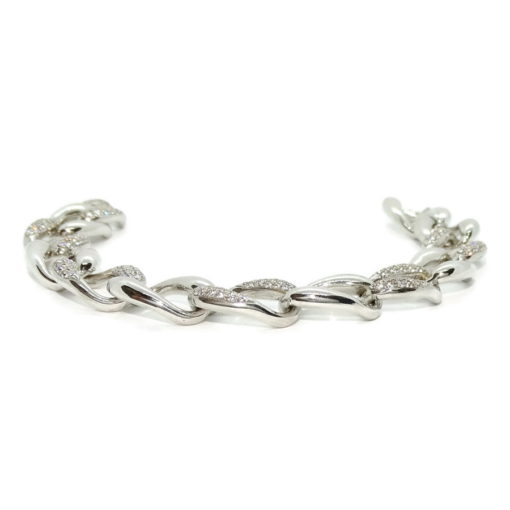 Pulsera de oro blanco de 18k de eslabones de 2.00cm de anchos por 1.40cm de altos y circonitas. - Imagen 8