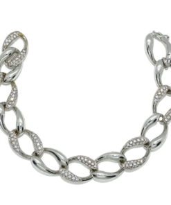 Pulsera de oro blanco de 18k de eslabones de 2.00cm de anchos por 1.40cm de altos y circonitas.