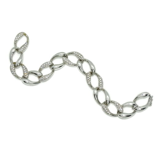 Pulsera de oro blanco de 18k de eslabones de 2.00cm de anchos por 1.40cm de altos y circonitas. - Imagen 7