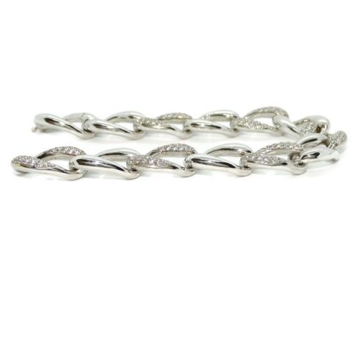 Pulsera de oro blanco de 18k de eslabones de 2.00cm de anchos por 1.40cm de altos y circonitas. - Imagen 6