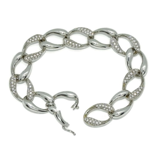 Pulsera de oro blanco de 18k de eslabones de 2.00cm de anchos por 1.40cm de altos y circonitas. - Imagen 5