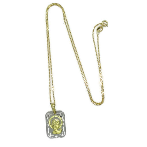 Medalla bicolor de oro de 18k calada con la Virgen Niña y cadena forzada de 45cm especial comunión y mujer - Imagen 7