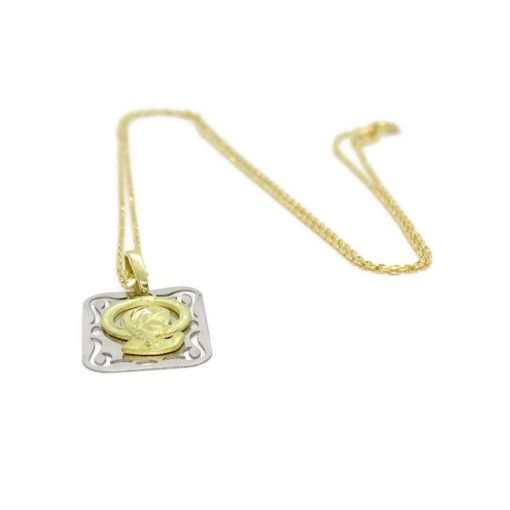 Medalla bicolor de oro de 18k calada con la Virgen Niña y cadena forzada de 45cm especial comunión y mujer - Imagen 6