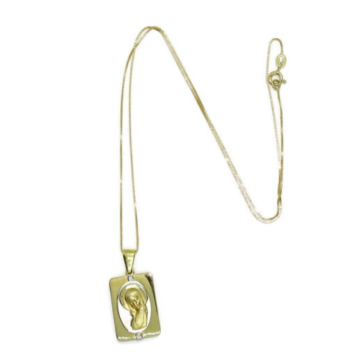 Medalla de oro de 18k y nácar con la Virgen jovencita y diamantes. Cadena veneciana de 45.00 cm todo oro 18k. - Imagen 7