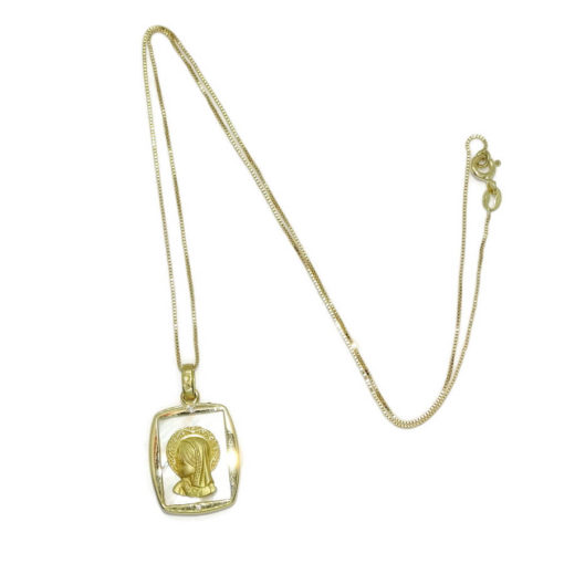 Medalla de oro de 18k y nácar con la Virgen niña y diamantes. - Imagen 7