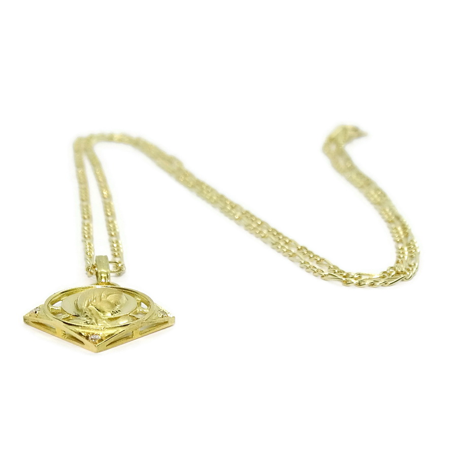 Medalla de oro amarillo de 18k calada con la Virgen Niña y circonitas .Cadena 3X1 de 45cm especial comunión y mujer - Imagen 7