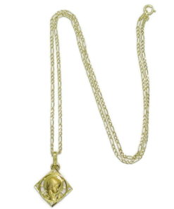Medalla de oro amarillo de 18k calada con la Virgen Niña y circonitas .Cadena 3X1 de 45cm especial comunión y mujer - Imagen 6