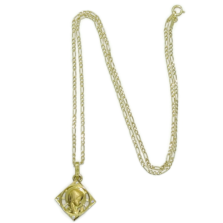 Medalla de oro amarillo de 18k calada con la Virgen Niña y circonitas .Cadena 3X1 de 45cm especial comunión y mujer - Imagen 6