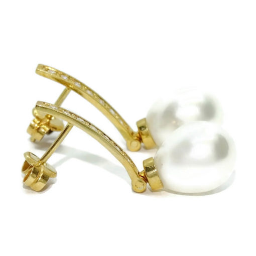 Pendientes para mujer de oro amarillo de 18k con circonitas engastadas con 4 garras y perlas cultivadas tipo pera - Imagen 6