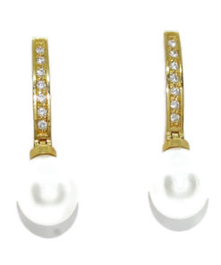 Pendientes para mujer de oro amarillo de 18k con circonitas engastadas con 4 garras y perlas cultivadas tipo pera