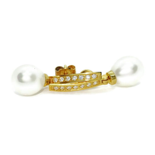 Pendientes para mujer de oro amarillo de 18k con circonitas engastadas con 4 garras y perlas cultivadas tipo pera - Imagen 4