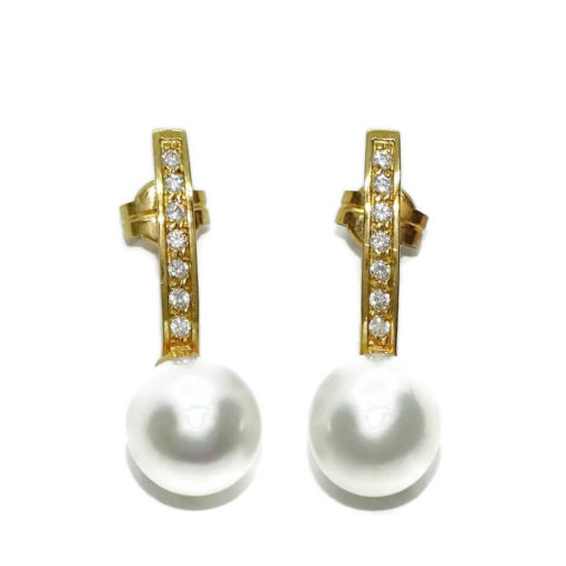Pendientes para mujer de oro amarillo de 18k con circonitas engastadas con 4 garras y perlas cultivadas tipo pera - Imagen 7