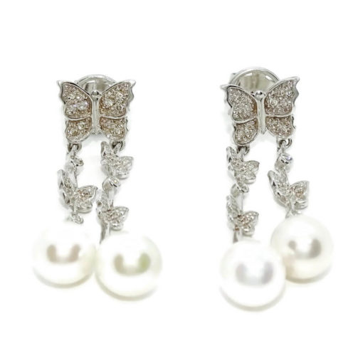 Preciosos pendientes para mujer con perlas cultivadas tipo pera y diamantes en oro blanco de 18k. - Imagen 7