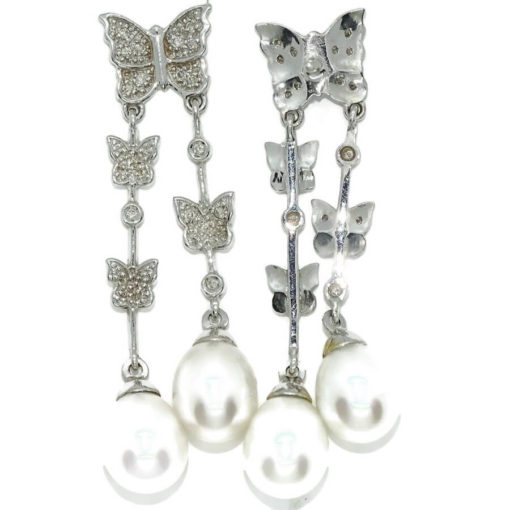 Preciosos pendientes para mujer con perlas cultivadas tipo pera y diamantes en oro blanco de 18k. - Imagen 4